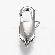 316 Surgical Stainless Steel Lobster Claw Clasps, Manual Polishing, Stainless Steel Color, 9x4.5x3mm, Hole: 1.3mm(STAS-Z013-01C)