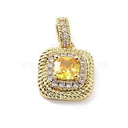 Rack Plating Brass Micro Pave Cubic Zirconia Pendants, Cadmium Free & Lead Free, Long-Lasting Plated, Square, Real 18K Gold Plated, 14x11.5x5mm, Hole: 5x2.5mm(KK-P247-03G)