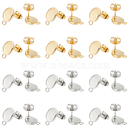 40Pcs 2 Color 201 Stainless Steel Stud Earring Findings, with 304 Stainless Steel Pins & Horizontal Loops & 40Pcs Ear Nuts, Teardrop, Golden & Stainless Steel Color, 12x7mm, Hole: 1.6mm, Pin: 0.7mm, 20Pcs/color(STAS-NB0001-71)