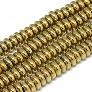 Electroplate Non-magnetic Synthetic Hematite Beads Strands, Heishi Beads, Disc/Flat Round, Light Gold Plated, 6x2.5mm, Hole: 2mm, about 150pcs/strand, 15.7 inch(G-T061-42G)