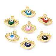 Brass Enamel Charms, Real 18K Gold Plated, Long-Lasting Plated, Lead Free & Cadmium Free, Evil Eye Charm, Mixed Color, 9x10.5x4mm, Hole: 1.2mm(X1-KK-K337-03G)