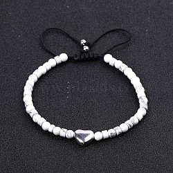 Natural Howlite Braided Bead Bracelets for Women, with Stainless Steel Beads, Heart, 6-3/4~10-1/4 inch(17~26cm)(PW-WGAE96F-12)