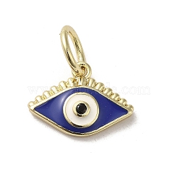 Brass Micro Pave Cubic Zirconia Charms, with Enamel, with Jump Ring, Real 18K Gold Plated, Evil Eye, Midnight Blue, 10x14x2.5mm, Hole: 3.7mm(KK-E092-08G-01)