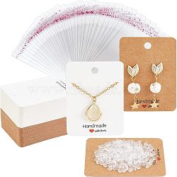 200Pcs 2 Style Rectangle with Word Handmade with Love Paper Earring Display Cards, with Plastic Ear Nuts and OPP Cellophane Bags, Mixed Color, Cards: 7.2x5.1x0.05cm, Hole: 1.4mm, 100pcs/color(CDIS-FH0001-04)