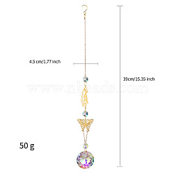 Glass Round Pendant Decorations, with Metal Link, Hanging Suncatcher Home Decorations, Butterfly & Hand, 390x45mm(PW-WG44122-03)