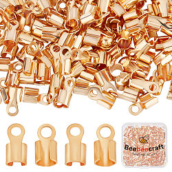 Beebeecraft 200Pcs Brass Folding Crimp Ends, Fold Over Crimp Cord Ends, Long-Lasting Plated, Real 18K Gold Plated, 9.5x5x4.5mm, Hole: 2mm, Inner Diameter: 4mm(KK-BBC0005-54)