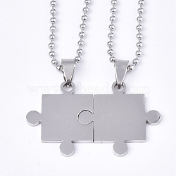 Valentine's Day Theme 304 Stainless Steel Pendants Necklaces, with Ball Chains, Puzzle, Stainless Steel Color, 23.8 inch(60.5cm), 0.25cm, 2pcs/set(STAS-S079-97)
