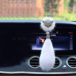 Faux Fox Fur & Rhinestone Fox Pendant Decoration, for Car Rear View Mirror Hanging Decoration, White, 370mm(WG14604-01)