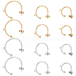 24Pcs 6 Style 304 Stainless Steel C-shape Stud Earring Findings, Half Hoop Earrings with Horizontal Loops, Golden & Stainless Steel Color, 17.5~26x1.2~3mm, Hole: 1.6~1.8mm, Pin: 0.6~0.7mm, 4Pcs/style(FIND-BBC0001-53)