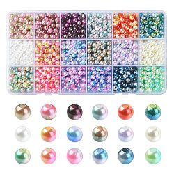 1350Pcs 18 Style Rainbow ABS Plastic & Acrylic Imitated Pearl Beads, Round, Mixed Color, 5.5~6x5~6mm, Hole: 1.5~2mm, 75pcs/style(DIY-YW0007-99)