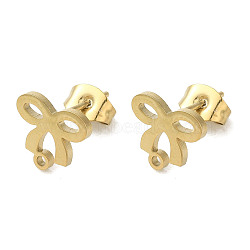 Ion Plating(IP) 304 Stainless Steel Stud Earring Findings, Bowknot, Golden, 9x10.5mm, Hole: 1.2mm, Pin: 0.7x11mm(STAS-I206-03G)