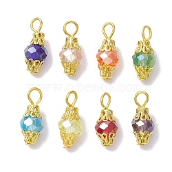 Electroplate Glass Pendants, with Iron Loop, Lantern Charms, Golden, 18x8.5mm, Hole: 3x3.4mm, 8pcs/set(PALLOY-JF02642-02)
