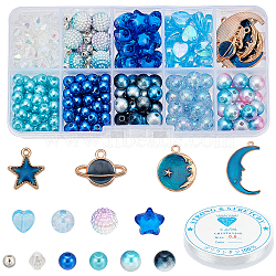 DIY Planet Bracelet Making Kit, Including Round & Heart & Star & Round Acrylic & ABS Plastic Beads, Moon & Star Alloy Enamel Pendants, Blue, Pendants: 8Pcs/set(DIY-NB0007-22)