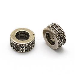 Brass Micro Pave Grade AAA Cubic Zirconia Beads, Cadmium Free & Nickel Free & Lead Free, Flat Round, Thailand Sterling Silver Plated, 7x3mm, Hole: 4mm(ZIRC-G100-41AS-NR)