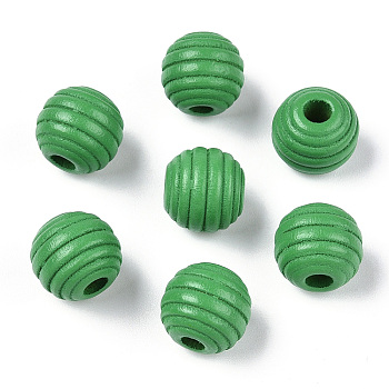 Painted Natural Wood Beehive Beads, Round, Lime Green, 12x11mm, Hole: 3.5mm