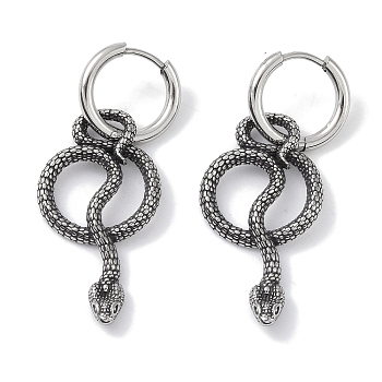 316 Surgical Stainless Steel Snake Hoop Earrings for Women, Antique Silver, 30.5x16mm