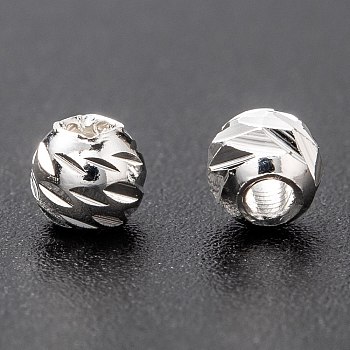 Brass Beads, Long-Lasting Plated, Faceted, Column, 925 Sterling Silver Plated, 4x3.5mm, Hole: 1.2mm