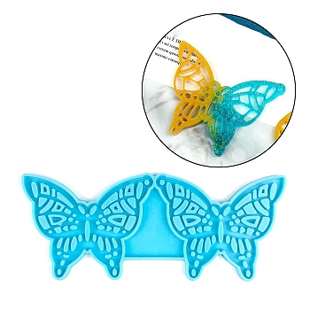 Butterfly Pendants Silicone Molds, Resin Casting Molds, for UV Resin, Epoxy Resin Jewelry Making, Sky Blue, 57x143x4.5mm, Hole: 2mm, Inner Diameter: 68x54mm