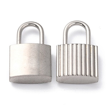 304 Stainless Steel Charms, PadLock, Textured, Stainless Steel Color, 17x10x4mm, Hole: 4x6mm
