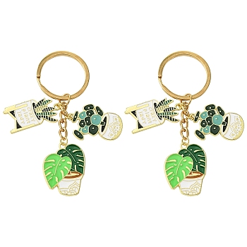 Alloy Enamel Keychain, with Iron Findings, Bonsai, Light Gold, 85mm, 2pcs/set