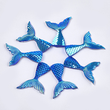 Resin Cabochons, Mermaid Tail Shape, Blue, 39.5x28x4mm