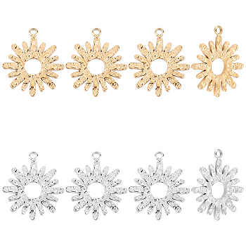 Unicraftale 8Pcs 2 Styles 304 Stainless Steel Charms, Flower, Golden & Stainless Steel Color, 14.5x12.5x1mm, Hole: 1.2mm, 4pcs/style