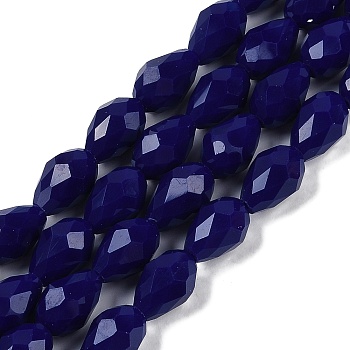 Opaque Solid Color Imitation Jade Beads Strands, Faceted, Teardrop, Midnight Blue, 6x4mm, Hole: 0.9mm, about 65~67pcs/strand, 15.35~16.14 inch(39~41cm)