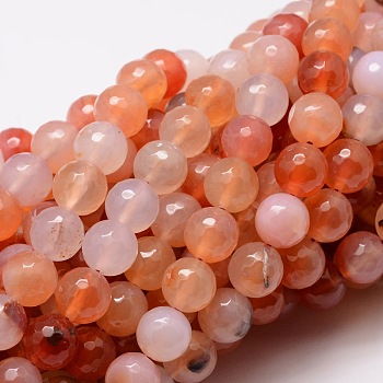 Dyed Natural Agate Faceted Round Beads Strands, Coral, 12mm, Hole: 1mm, about 32pcs/strand, 14.9 inch