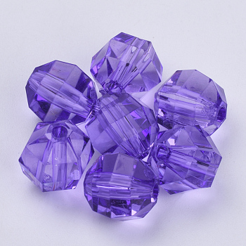 Transparent Acrylic Beads, Faceted, Round, Blue Violet, 8x7mm, Hole: 1.5mm, about 1920pcs/500g
