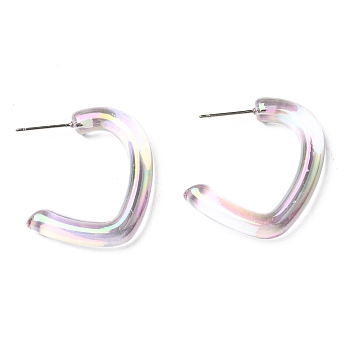 Resin C-shape Stud Earrings with 304 Stainless Steel Pins, Colorful, 30x5mm
