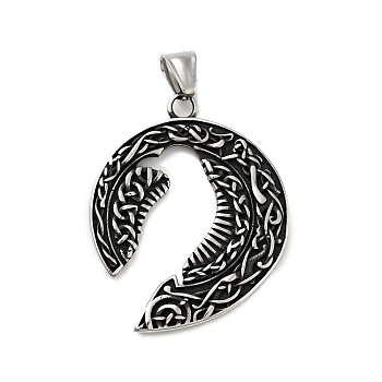 Viking 304 Stainless Steel Pendants, Raven, Antique Silver, 47x38x3mm, Hole: 7.5x4mm