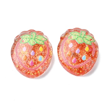 Transparent Epoxy Resin Decoden Cabochons, with Paillettes, Strawberry, 22x18x6.5mm