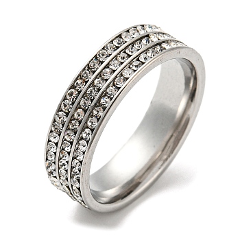304 Stainless Steel with Rhinestone Wide Band Rings, Stainless Steel Color, US Size 7(17.3mm)