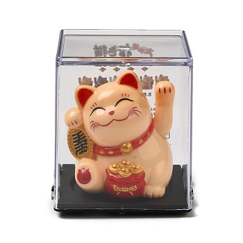 Plastic Solar Powered Japanese Lucky Cat Figurines, for Home Car Office Desktop Decoration, Sandy Brown, 65x54x49mm