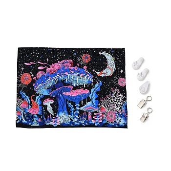 UV Reactive Blacklight Tapestry, Polyester Decorative Wall Tapestry, for Home Decoration, Rectangle, Mushroom Pattern, 950x750x0.5mm