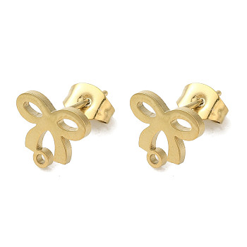 Ion Plating(IP) 304 Stainless Steel Stud Earring Findings, Bowknot, Golden, 9x10.5mm, Hole: 1.2mm, Pin: 0.7x11mm