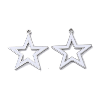 304 Stainless Steel Pendants, with Enamel, Star Charm, Stainless Steel Color, 25x24x1.5mm, Hole: 1.6mm