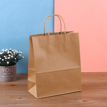 Kraft Paper Bags, with Hemp Rope Handles, Gift Bags, Shopping Bags, Rectangle, Tan, 11x21x27cm