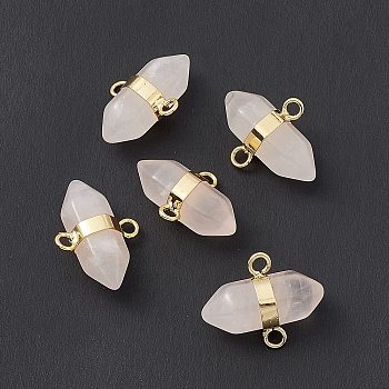 Natural Rose Quartz Double Terminal Pointed Connector Charms, Faceted Bullet Links, with Rack Plating Gloden Tone Brass Findings, Cadmium Free & Lead Free, 19x15.5x9mm, Hole: 2mm