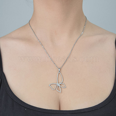 Collier avec pendentif papillon creux en acier inoxydable anti-ternissement 201(NJEW-OY001-97)-2