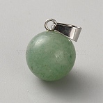 Natural Green Aventurine Round Sphere Pendants, Ball Charms with Platinum Tone Iron Snap on Bails, 18x14mm, Hole: 7x3mm(G-WH0030-47H)