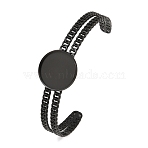 304 Stainless Steel Blank Cuff Bangle Bases with Flat Round Tray, Ion Plating(IP), Black, Tray: 20mm, Inner Diameter: 2.66x2.11 inch(6.75x5.35cm)(SA-CBA82C8-05C-EB)