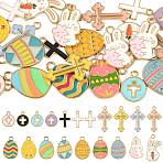 24Pcs 20 Styles Easter Egg Rabbit Cross Alloy Enamel Pendants, Light Gold, Mixed Color, 15~25x10~16x1~2mm, Hole: 1.6~2mm(ENAM-FS0004-01)