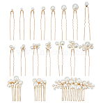 6Pcs Iron Resin Hair Cormbs & 12Pcs Iron Resin Hair Forks for Women, Golden, 43.5~83x11~73x9~12mm(PHAR-OC0001-05)