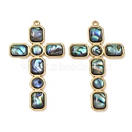 Natural Paua Shell Big Pendants, Cross Charm, with 304 Stainless Steel Findings, Ion Plating(IP), Long-Lasting Plated, 53.5x30.5x3.5mm, Hole: 1.8mm(SH-CBA11D7-33B-G)