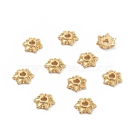 Alloy Bead Caps, Long-Lasting Plated, 6-Petal Flower, Real 18K Gold Plated, 7.5x2mm, Hole: 1.5mm(X-PALLOY-A067-06G)