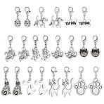 55Pcs 11 Styles Tibetan Style Alloy Kitten Dog Pendant Decorations, with Alloy Lobster Claw Clasps, Antique Silver, 24~36.5mm, 5pcs/style(HJEW-PH02309)