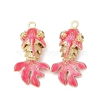Brass Micro Pave Cubic Zirconia Pendants, Fish, Real 18K Gold Plated, with Enamel, Cadmium Free & Lead Free, Rack Plating, Long-Lasting Plated, Pink, 29x15x11.5mm, Hole: 1.6mm(X1-KK-D019-30A-G)