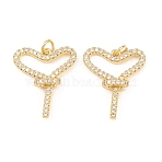 Brass Micro Pave Cubic Zirconia Pendants, Heart Charms, Long-Lasting Plated, Rack Plating, Lead Free & Cadmium Free, Real 18K Gold Plated, 24x19.5x6mm, Jump Ring: 5x0.8mm, Inner Diameter: 3mm(KK-C162-038G)