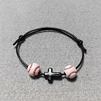 Waxed Polyester Cord Bracelets, with Acrylic Beads, Cross, Baseball, Inner Diameter: 1.57 ~3.15 inch(4~8cm)(BJEW-WH00016-03)